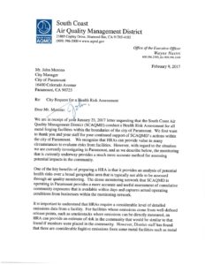SCAQMD Response to City Request