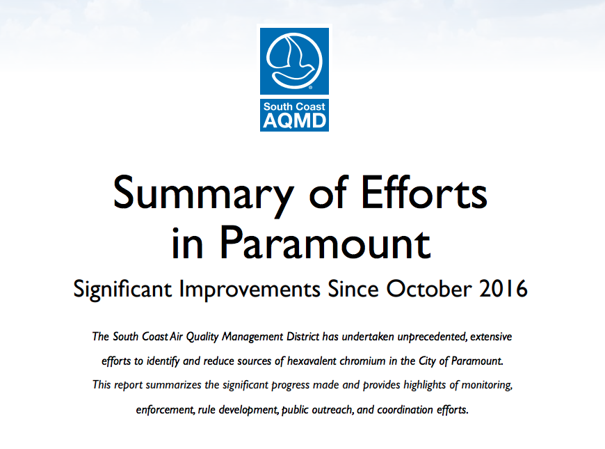 SCAQMD report on its efforts during the past year to address air quality